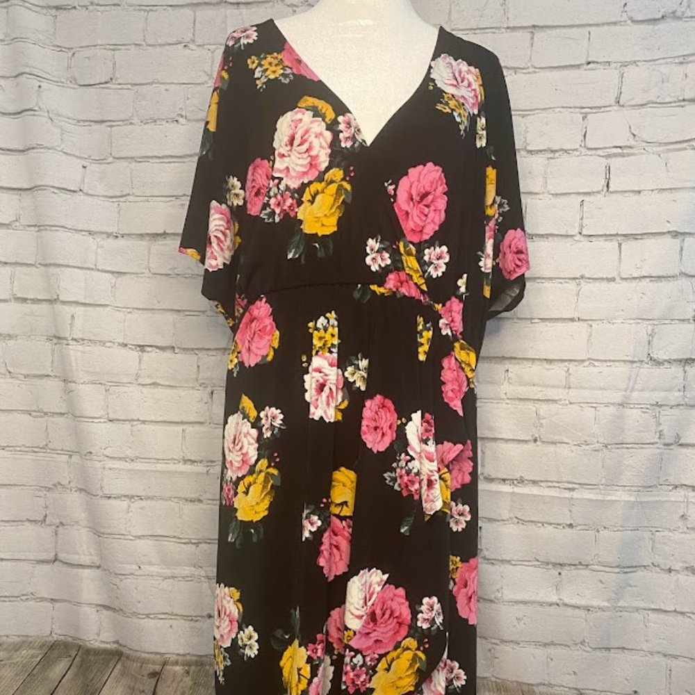 Torrid Black Floral Crepe Dress Size 3 (22-24)